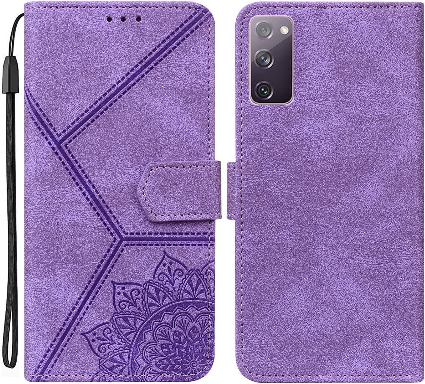 Coque Pour Samsung Galaxy S20 Fe 5g, Pu Cuir A Rabat Flip Housse Etui Pour Samsung S20 Fe 5g Avec Motif Dessin Mandala Fleur, Etui Case Antichoc Cover Portefeuille, Violet