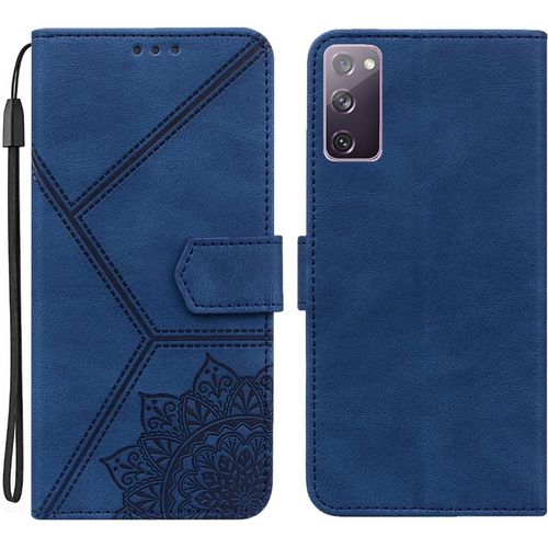 Coque Pour Samsung Galaxy S20 Fe 5g, Pu Cuir A Rabat Flip Housse Etui Pour Samsung S20 Fe 5g Avec Motif Dessin Mandala Fleur, Etui Case Antichoc Cover Portefeuille, Bleu