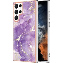 Coque Pour Samsung Galaxy S22 Ultra 5g, Marbre Motif Design Slim Antichoc Flexible Bumper Silicone Case Cover Housse Etui De Protection Anti-Choc Coque Pour Galaxy S22 Ultra 5g, Pourpre Fonce