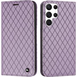 Coque Pour Samsung Galaxy S22 Ultra 5g, Pu Cuir A Rabat Flip Housse Etui Pour Samsung Galaxy S22 Ultra 5g 6.8"" Avec Motif Dessin Retro Gaufrage, Etui Case Antichoc Cover Portefeuille, Violet