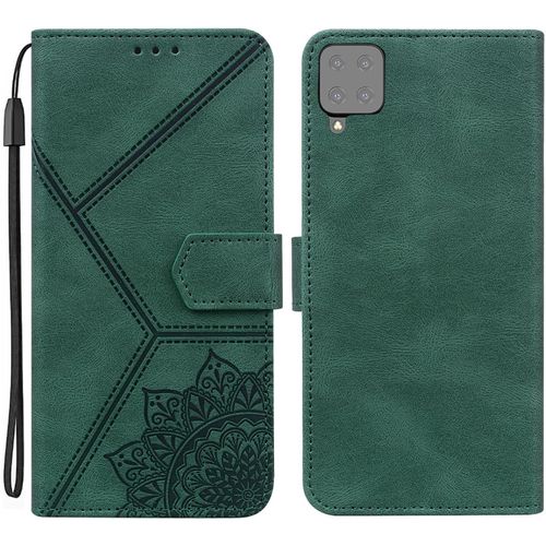 Coque Pour Samsung Galaxy A12 / M12, Pu Cuir A Rabat Flip Housse Etui Pour Samsung A12 / M12 Avec Motif Dessin Mandala Fleur, Etui Case Antichoc Cover Portefeuille, Vert
