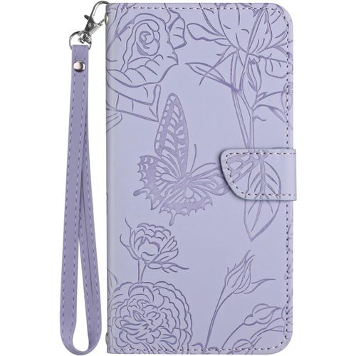 Coque Pour Xiaomi Redmi Note 11 4g Note 11s Housse En Cuir Pu Leather Etui Portefeuille A Rabat Clapet Avec Fleurs Papillon Motif Relief Protection Case Cover Pour Redmi Note 11 / 11s 4g Violet