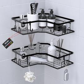 Lot de 2 étagères de douche d'angle avec 4 Crochets - Rangement Shampoing  Savon - Sans percage - Accessoire Salle de Bain - Chrome