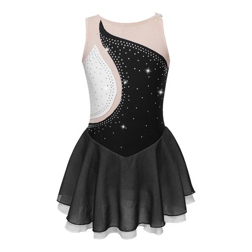 Robe De Patinage Sur Glace En Maille Avec Strass Pour Enfant Fille,Tenue De Brevde Ballet,Costumes De Scène