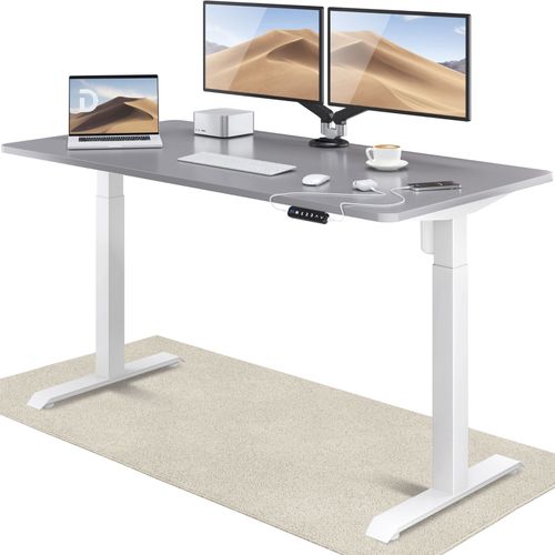 Desktronic Homeone Bureau Assis Debout Électrique - Bureau Réglable En Hauteur Stabilisé - Commande Tactile - Mémoires - Ports Usb Intégrés, 160x80cm, Gris + Blanc