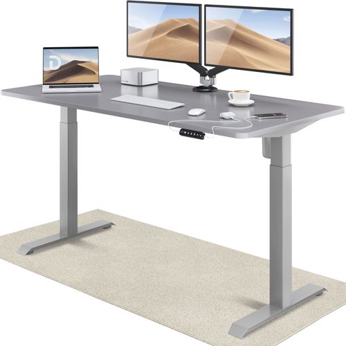 Desktronic Homeone Bureau Assis Debout Électrique - Bureau Réglable En Hauteur Stabilisé - Commande Tactile - Mémoires - Ports Usb Intégrés, 160x80cm, Gris