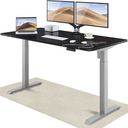 Desktronic Homeone Bureau Assis Debout Électrique - Bureau Réglable En Hauteur Stabilisé - Commande Tactile - Mémoires - Ports Usb Intégrés, 160x80cm, Gris + Noir
