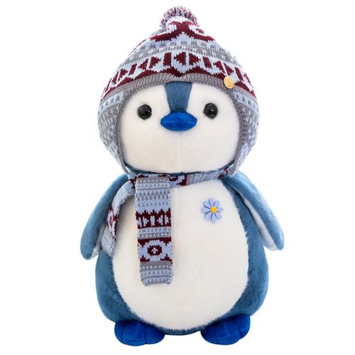Doudou Pingouin, Poupée En Peluche, Avec Capuche, Cadeau (27 Cm, Bleu)