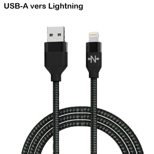 Cable USB-A vers iPhone Lightning nylon tressé robuste longueur 1m puissance 12