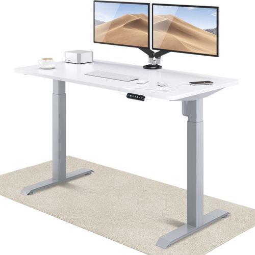 Desktronic Homeone Bureau Assis Debout Électrique - Bureau Réglable En Hauteur Stabilisé - Commande Tactile - Mémoires - Ports Usb Intégrés, 140x70cm, Gris + Blanc