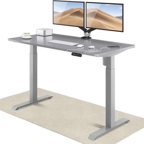 Desktronic Homeone Bureau Assis Debout Électrique - Bureau Réglable En Hauteur Stabilisé - Commande Tactile - Mémoires - Ports Usb Intégrés, 140x70cm, Gris