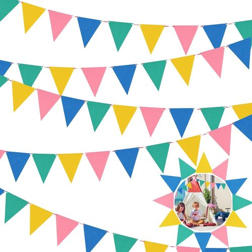 Fanion Multicolore, Guirlande de Fanions Fanion de Couleur, Banderole Triangle Drapeau Banniere, 60pcs Triangle Bannière pour Anniversaire Fête Baptême, Décoration Intérieure et Extérieure (A)