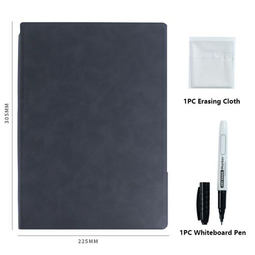 Cahier De Tableau Blanc A4 Avec Stylet De Tableau Blanc,Cuir Effaçable,Brouillon De Tableau Blanc,Réutilisable,Bloc-Notes De Licence Hebdomadaire - Type Black