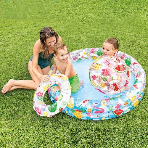 Ensemble De Piscines De Natation Ananas Gonflable Pour Enfants,Pompe Ronde À 3 Anneaux,Jeu D'eau Amusant Pour Enfants Avec Anneau Et Balle,Piscine D'arrière-Cour,132x28c - Type 48 X 10in (Tropical)