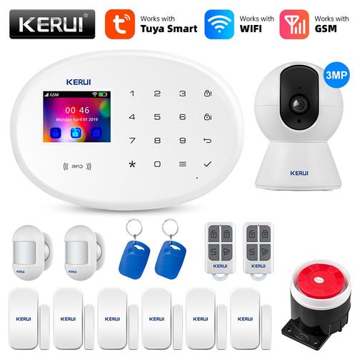KERUI tuya-Système d'alarme de sécurité domestique intelligent,Wifi 101,RFID,capteur de mouvement sans fil,détecteur de porte,caméra IP,sirène Alexa - Type Alarm KIT7
