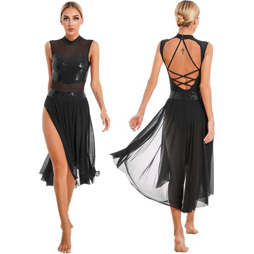 Costume De Performance De Brevlyrique De Ballet Pour Femme,Robe À Bretelles Dos Auxà Paillettes,Tenue Moderne De Patinage