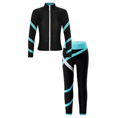 Costume De Patinage Artistique Pour Fille,Veste À Manches Sulfavec Leggings D'entraînement,Pantalon Pour Yoga,Course À Pied,Entraînement De Compétition Professionnelle