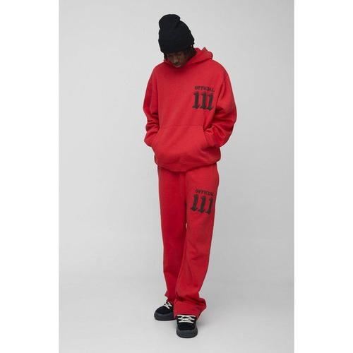 Survêtement Oversize Avec Sweat À Capuche Et Imprimé Strass Homme - Rouge - M, Rouge