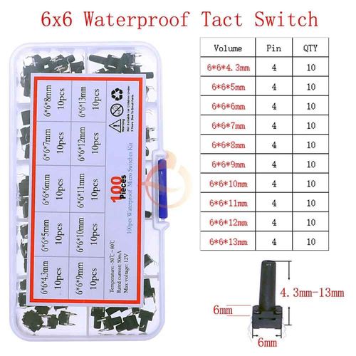 Micro-interrupteur tactile pour voiture,kit assressenti,interrupteurs tactiles à bouton-poussoir,mini-interrupteur de Cristal du cuir chevelu,télécommande,prédire,bricolage - Type 100pcs x 10value #C