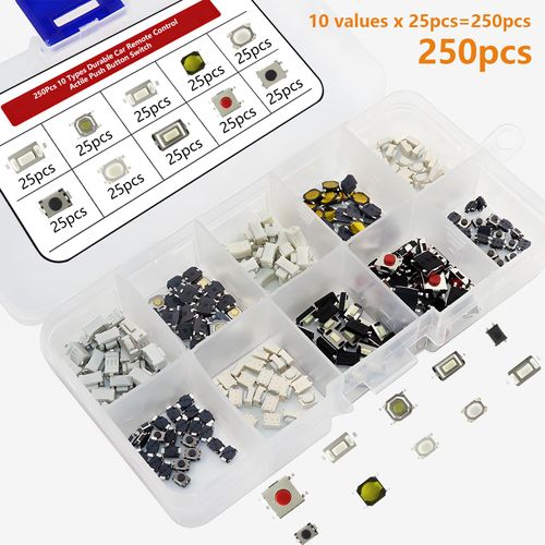 Kit D'interrupteur À Bouton-Poussoir Tactile Pour Voiture,10 Types,Télécommande De Voiture Durable,Tablette,Micro-Interrupteur,Prédire,100 Pièces,200 Pièces,250 Pièces - Type 250pcs Kit