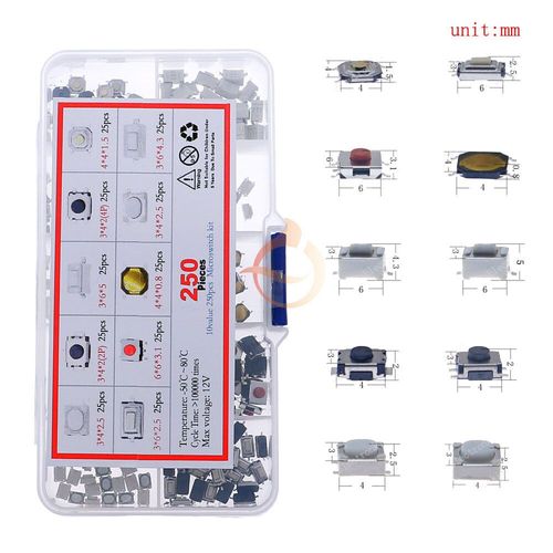 Micro-interrupteur tactile à bouton-poussoir assressenti,télécommande de voiture,interrupteurs tactiles,mini interrupteur de Cristal du cuir chevelu,prédire,bricolage - Type 250pcs Micro Switch