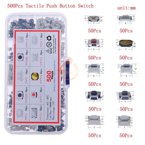 Micro-interrupteur tactile à bouton-poussoir assressenti,télécommande de voiture,interrupteurs tactiles,mini interrupteur de Cristal du cuir chevelu,prédire,bricolage - Type 500pcs Micro Switch