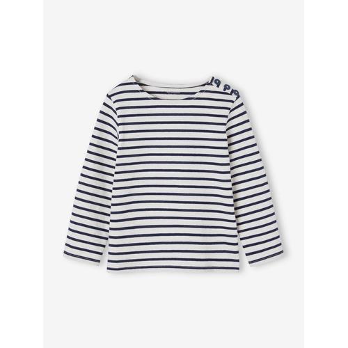 Tee-Shirt Marinière Personnalisable Effet Molleton Fille Manches Longues Rayé Bleu