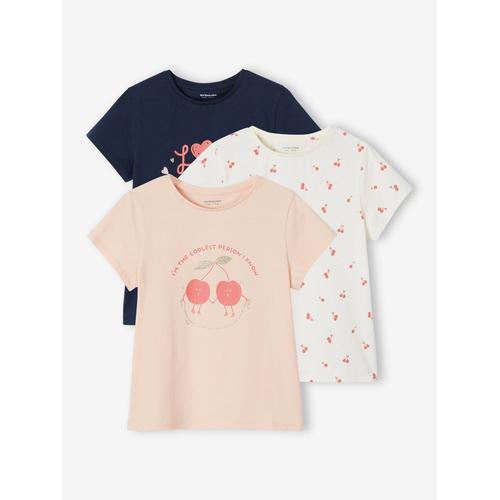 Lot De 3 T-Shirts Basics Détails Irisés Fille Marine