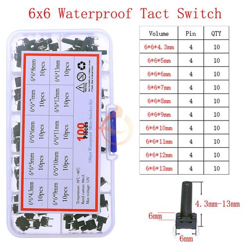 Mini interrupteur à bouton-poussoir tactile momentané,télécommande de voiture,bouton tactile prédire,DIP ON/OFF,micro-interrupteur bricolage SMD,kit mixte - Type 100pcs x 10value #B