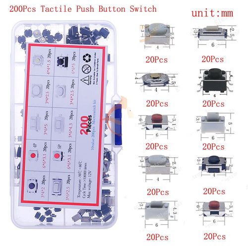 Mini interrupteur à bouton-poussoir tactile momentané,télécommande de voiture,bouton tactile prédire,DIP ON/OFF,micro-interrupteur bricolage SMD,kit mixte - Type 200pcs x 10value #B