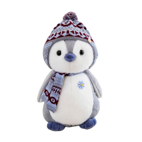 Doudou Pingouin, Poupée En Peluche, Avec Capuche, Cadeau (27 Cm, Gris)