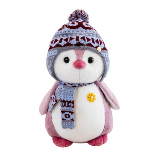 Doudou Pingouin, Poupée En Peluche, Avec Capuche, Cadeau (27 Cm, Rose)