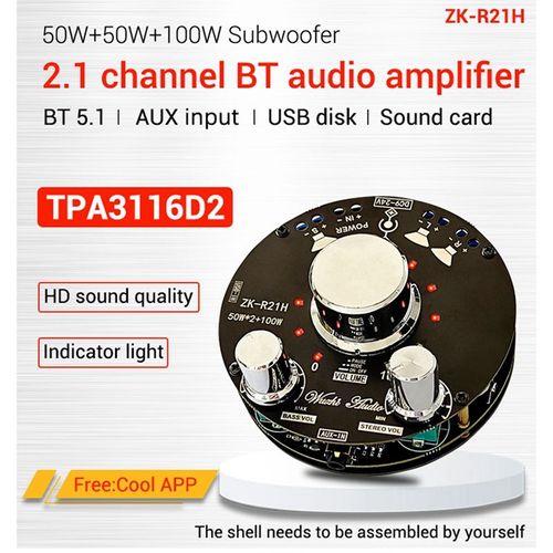 Panneau d'amplificateur de puissance sonore Bluetooth ZK-R21H, 2.1 canaux, Mini Module d'ampli numérique, 50 wx2 + 100W Subwoofer
