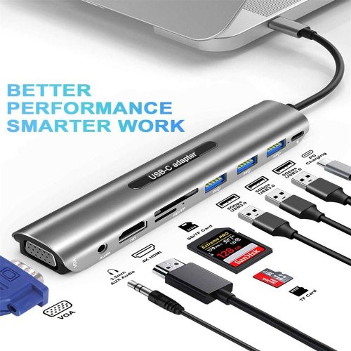 Adaptateur 9 en 1 USB type-c HUB vers HDMI, adaptateur VGA, Dock pour MacBook Pro Air PD, lecteur de carte SD RJ45