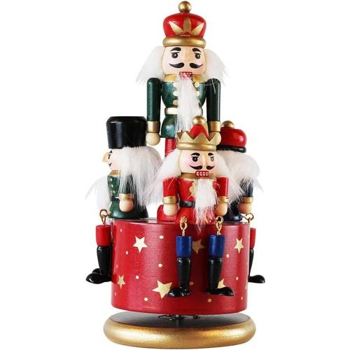 Boîte À Musique Casse-Noisette, Décorations De Noël 4 Figurines De Soldats Avec Mécanisme Et Base Ronde Pour La Décoration De La Maison, Les Festivals, Les Ornements (Rouge)