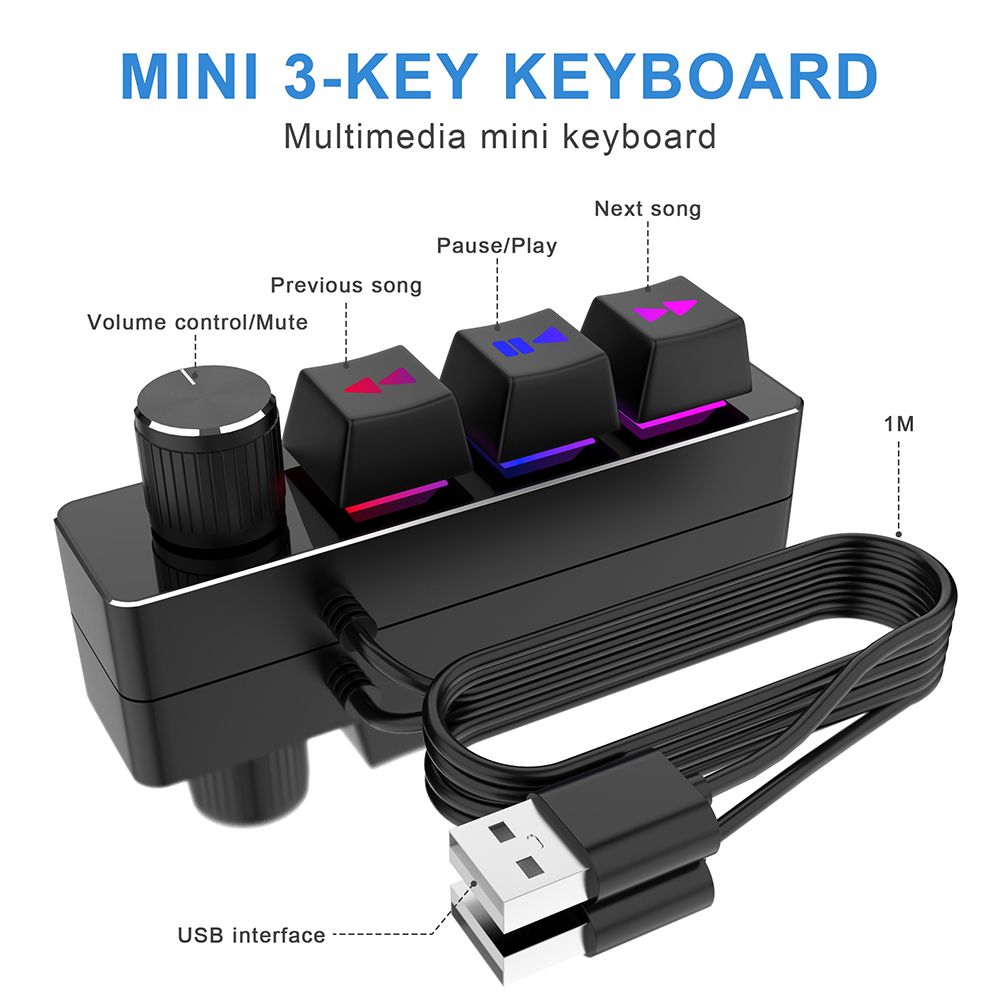 Mini-clavier de jeu RGB  3 touches, Macro-programmation, de... - 2
