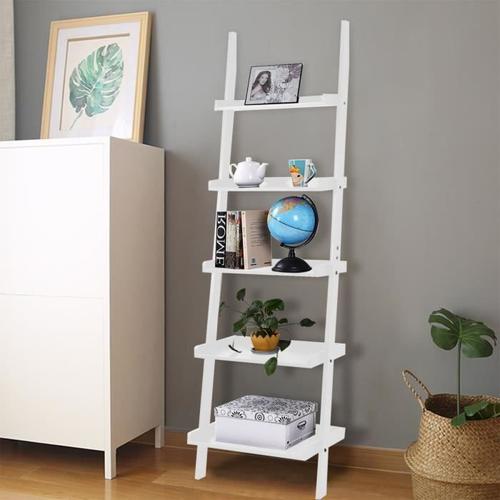 Costway Bibliothèque Étagère De Style Echelle Avec 5 Niveaux De Rangement Pour Salon, Chambre 49 X 33 X 191cm Scandinave Blanc