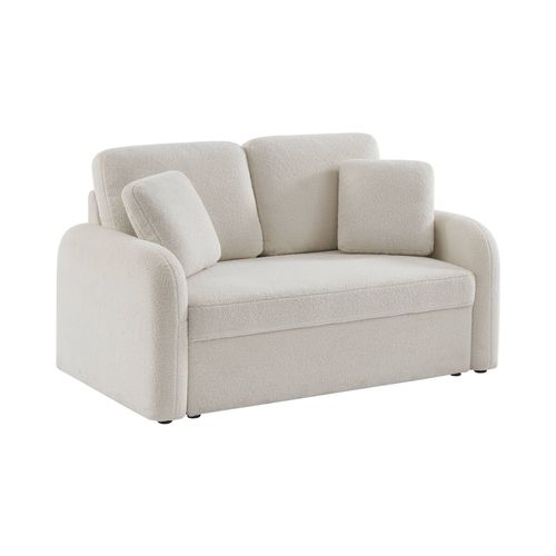 Canapé 2 Places Cosy Rond. Tissu Bouclettes Blanches. Milano. L 150 X P 85 X H 85cm