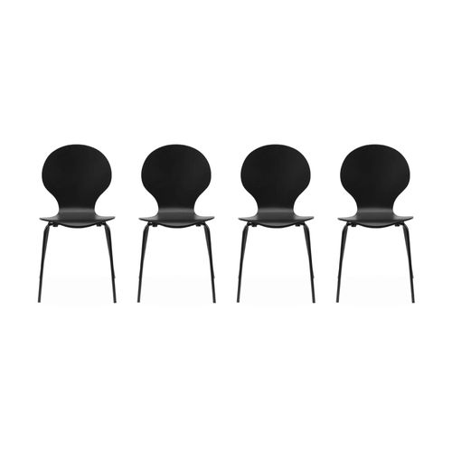 Lot De 4 Chaises Noires Rétro Empilables. Bois D'hévéa Et Contreplaqué. Pieds En Acier. Naomi. L 43 X P 48 X H 87cm