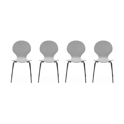 Lot De 4 Chaises Grises Rétro Empilables. Bois D'hévéa Et Contreplaqué. Pieds En Acier. Naomi. L 43 X P 48 X H 87cm