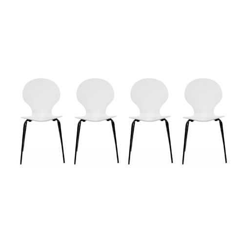 Lot De 4 Chaises Blanches. Rétro Empilables. Bois Dhevea Et Contreplaque. Pieds En Acier. Naomi. L 43 X P 48 X H 87cm