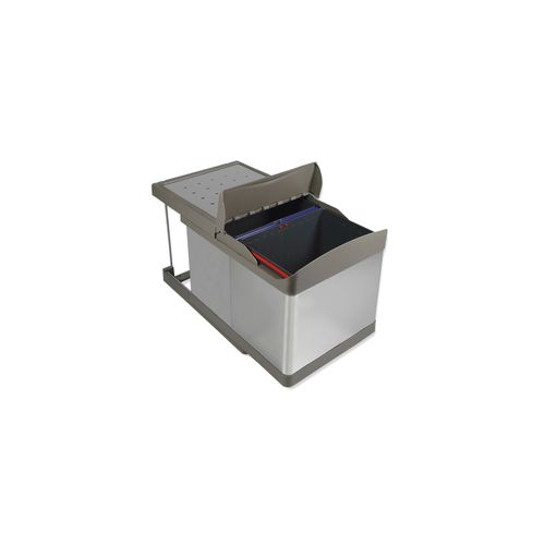 Emuca Poubelles de recyclage pour la cuisine, 2 x 16 litres, fixation inférieure et extraction automatique, Plastique, finition acier inoxydable