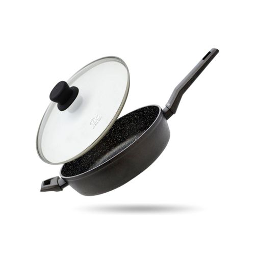 Elo 99006650 Poêle À Frire 28 Cm Et Couvercle, Poêle De Cuisine, Poêle 28 Cm, Couvercle De Cuisine, Poele Induction, Aluminium, Verre, 28 Cm