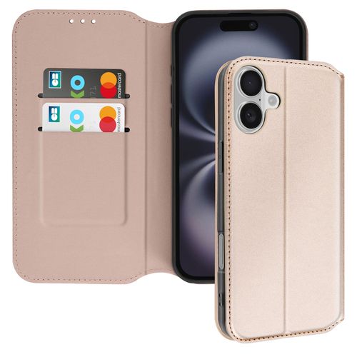 Étui Pour Iphone 16 Plus Clapet Porte-Cartes Et Support Vidéo Dorée