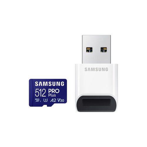 Samsung PRO Plus MB-MD512SB - Carte mémoire flash - 512 Go - A2 / Video Class V30 / UHS-I U3 / Class10 - microSDXC UHS-I - bleu