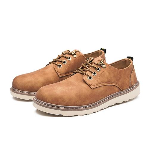 Chaussures en cuir véritable pour hommes, quatre saisons, confortables, décontractées, plates, mode anglaise, bottes d'outillage, laçage, chaussures pour hommes, nouveau