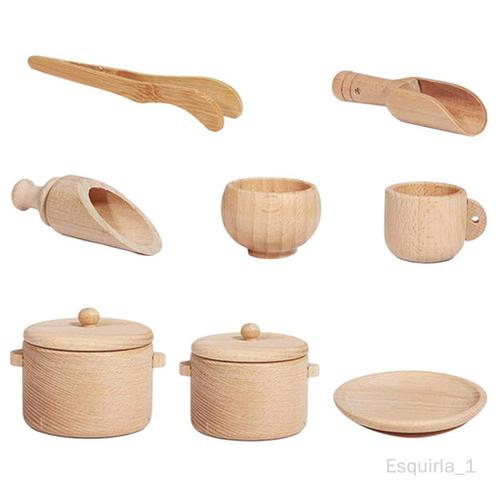 8x Deluxe Wood Pot Pretend Playinging House Utensils Cadeau D'anniversaire