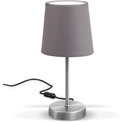 Lampe De Table Design Moderne, Tissu Gris, Pied Métal Nickel Mat, Pour Ampoule Led E14, Ip20