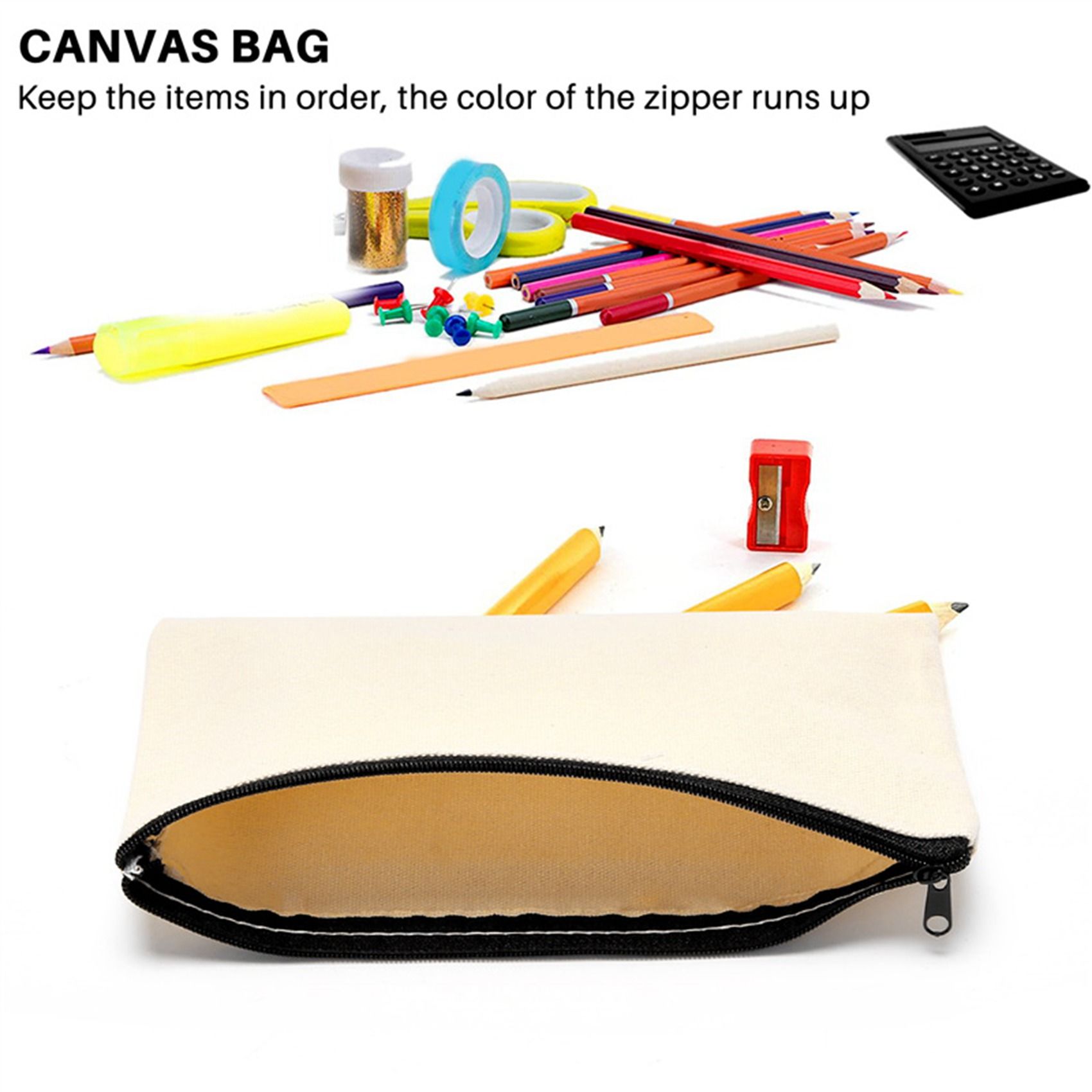 Sac  Crayons En Toile  Fermeture clair, Pochette  Crayon... - 4