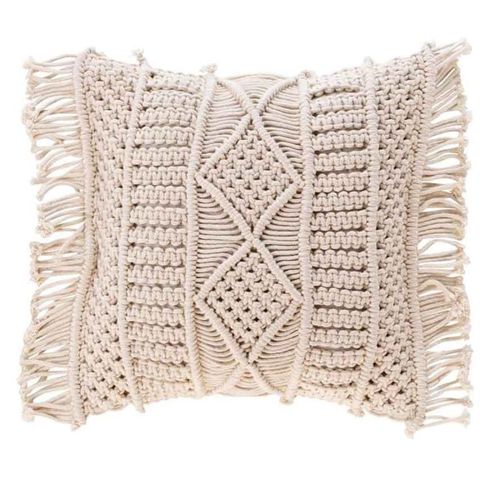 Coussin Déco À Franges "Macralina" 40x40cm Beige